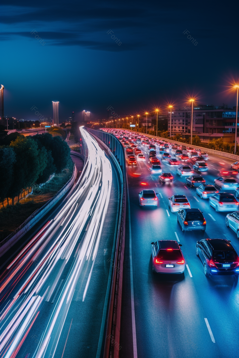 实拍蓝色公路车流夜景延时摄影背景,高清,摄影图,摄影图片,图片大全,摄影图免费下载